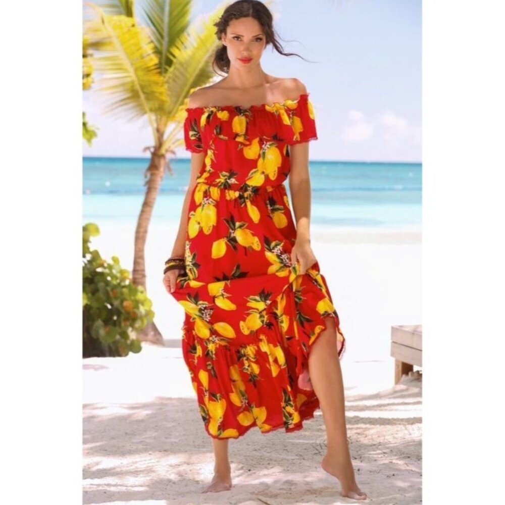 NWT Alexia Admor NY Adorable Summer Maxi Dress Fresh Lemons Print
